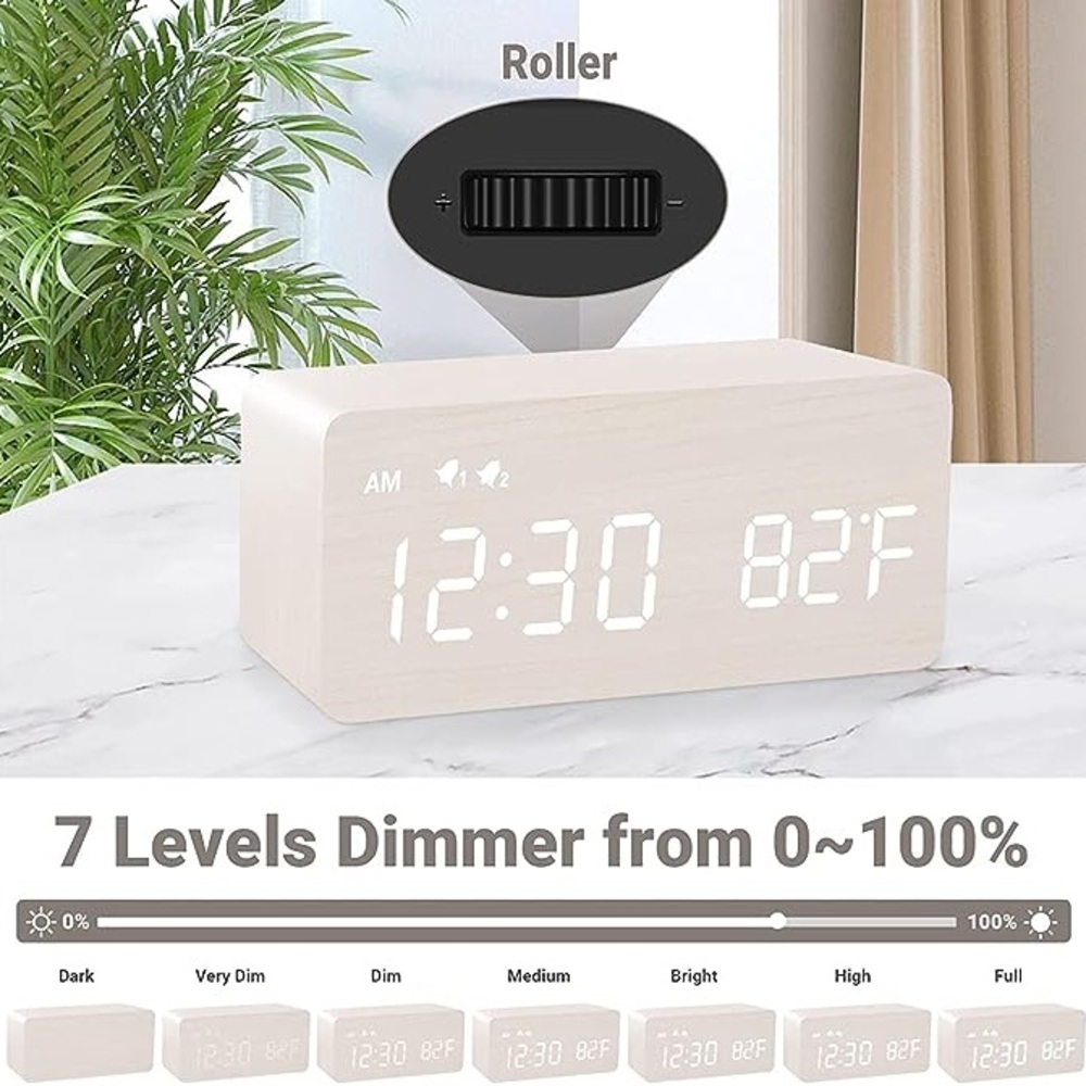 New Digital Wooden Alarm Clock with Phone Charging - Picture 3 of 7